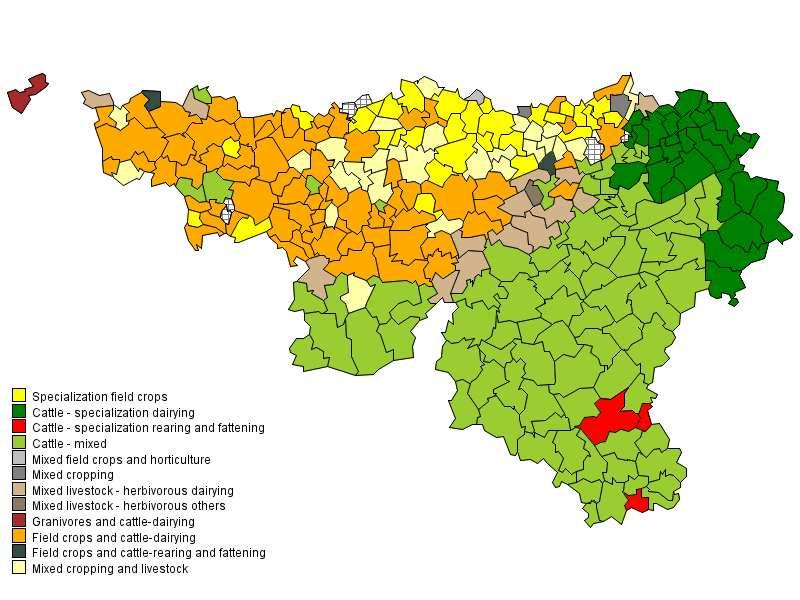 Specialization of walloon municipalities based on productions (2016)* * SPW, DGARNE,