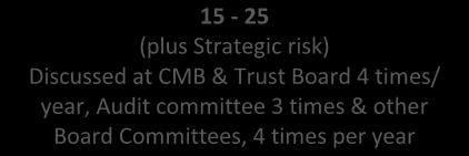 Safety Quality and Standards Sub-committee discussed monthly or if required escalated to CMB 15-25 (plus Strategic risk) Discussed at