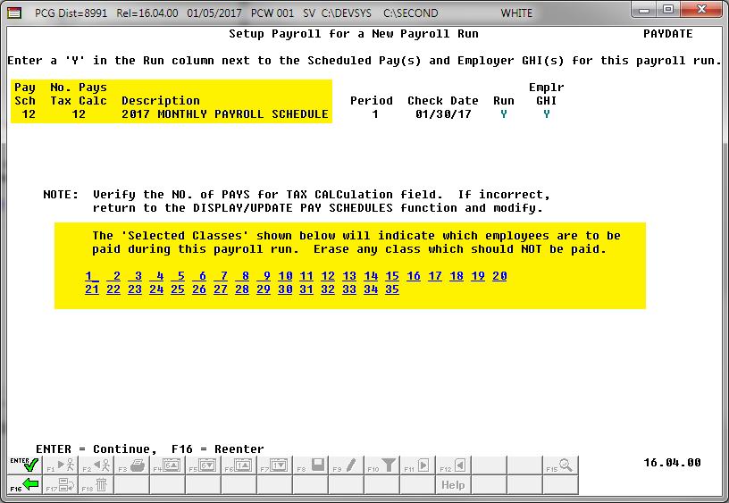 Setup Payroll for a New Payroll Run Display/Modify a Pay Schedule: PCGenesis also allows the addition of payroll dates to the Calendar Year Pay Schedule screen as in the case of running an additional