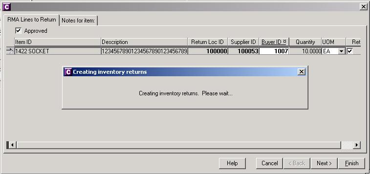 Returned Inventory to Supplier Enter Buyer ID