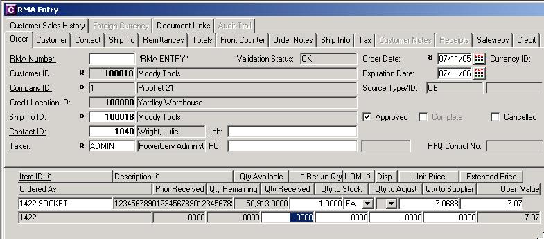 Receiving without Invoicing Enter item, Return Qty and Qty