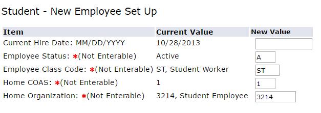 Create a New EPAF Scroll down until you see the Student New Employee Set Up section.