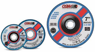 DEPRESSED CENTRE WHEELS Metal and Steel Grinding A - Aluminium Oxide A 24 R - Bond design offers longer life and excellent stock removal. Recommended on structural steel, metal and welds.