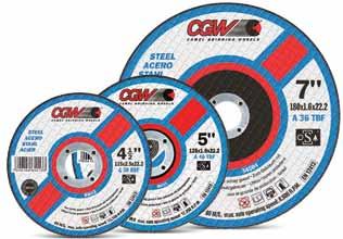 THIN CUT-OFF WHEELS Metal and Steel Cutting A - Aluminium Oxide CGW thin cut-off wheels give maximum utility and cut capacity on standard portable machines.