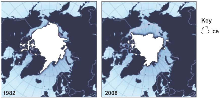 11 0 5. 2 Figure 6 shows two maps of the sea ice present on the Arctic Ocean in September 1982 and September 2008.
