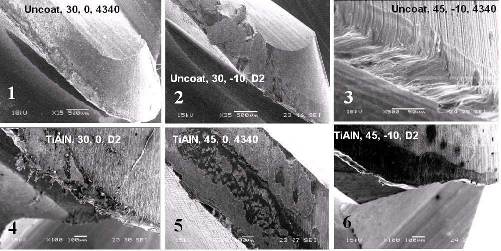 Asif Iqbal et al FEMS (2007) 26 122 Fig.1. SEM images of worn out tools Image 4 presents the surface of the damaged most flute of the coated cutter used in milling of AISI D2.