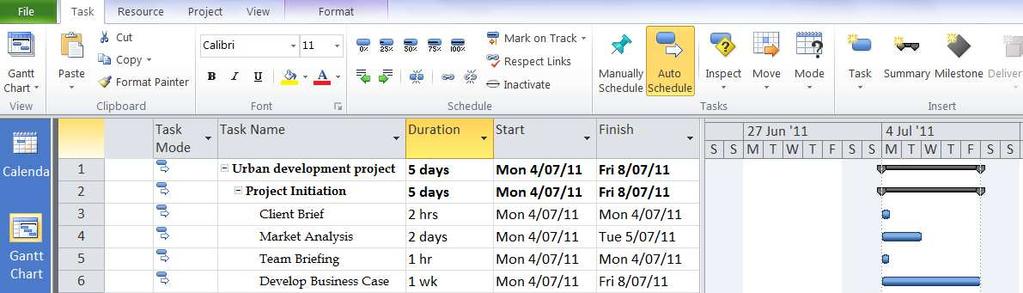 3.1. Input Task Durations The Microsoft Project default for each task is 1 day, although you can alter the duration of the task to meet your projects timelines.