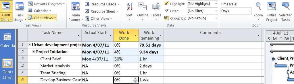 Once you have created the new table it can now be used to collate the data by Microsoft Project.
