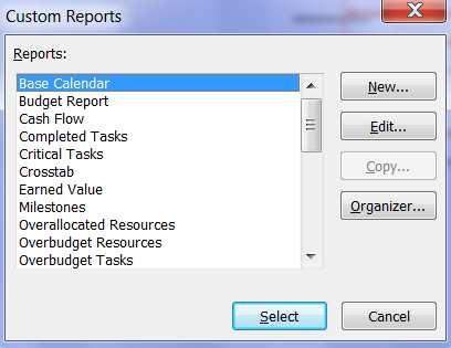 11.4. Custom Reports Select the Project tab, click on Reports and then click on Custom and click