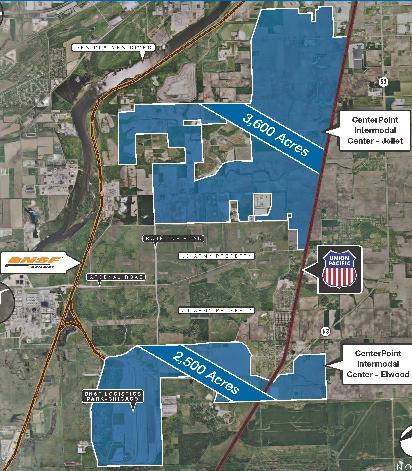 CenterPoint Intermodal Center-Joliet, IL» Nation s Largest Inland Port Connects Chicago to West and East Coast ports 6,000+ acres Multi-Use Zoning BNSF s 750-acre intermodal terminal UPRR s 780-acre