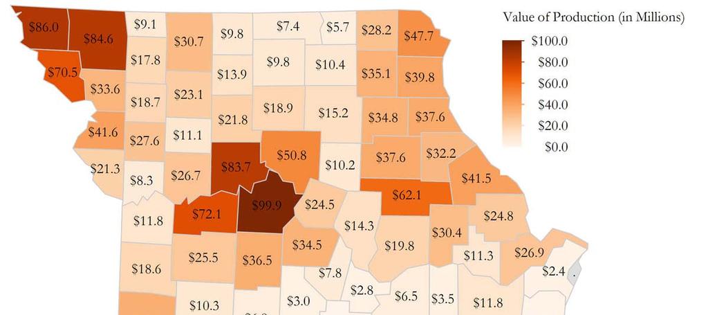 Exhibit 1.3.4 estimates Missouri s value of production by county for 2014.
