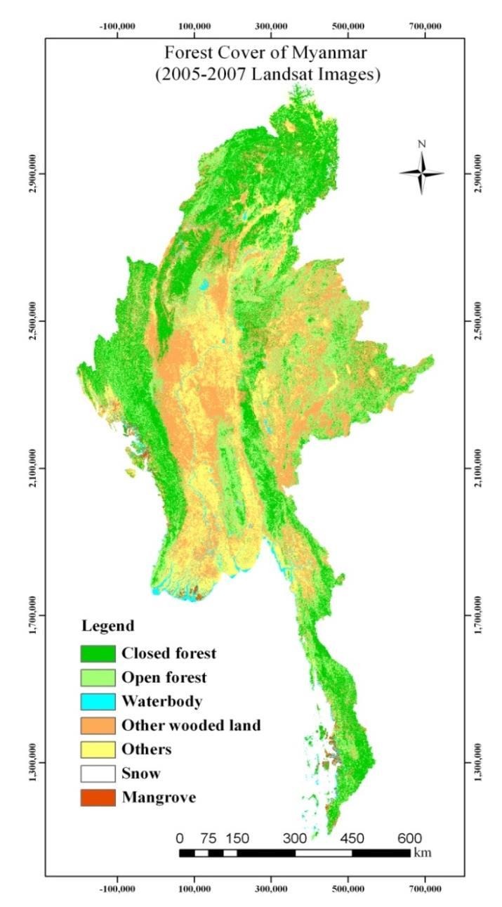 Forest Cover Status of Myanmar (2010) Forest Cover of Myanmar Derived from 2005-2007 Landsat Images (FRA 2010) Area (,000 ha) % of total country area Closed