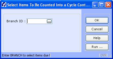 3 rd Option "Items due for cycle count by branch by location.