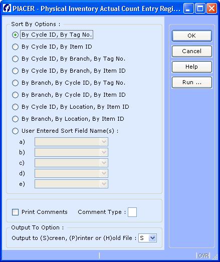 Select the sort and output options: Note: acf option pi014a will control whether or not