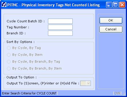 PITNC- TAGS NOT COUNTED LISTING Introduction The purpose of the Tags Not Counted Listing program is to output missing tags in a cycle count batch ID.