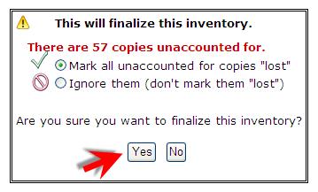 On the following screen, make sure to select the Mark all unaccounted for copies lost option and then click the Yes