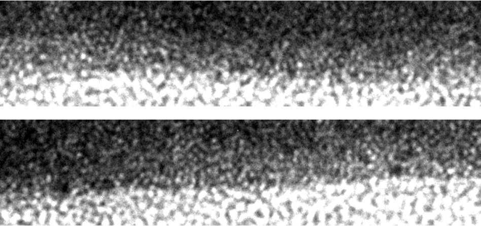 Contrary to the 700 A film, almost comprehensive crystallization of CoFeB is seen here, especially at the barrier-ferromagnet interface. crystallites in the bulk of the film (not shown).