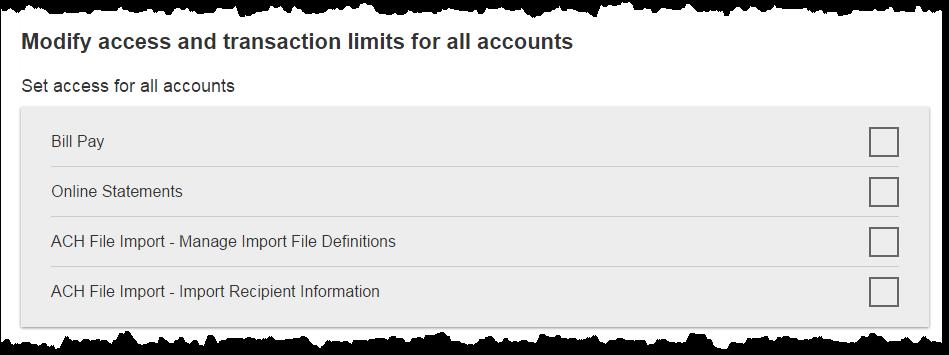 Add/Manage Business Users Set access for all accounts Give the user access to certain functionality for all accounts, i.e. some permissions are not assigned on a per account basis. 1.