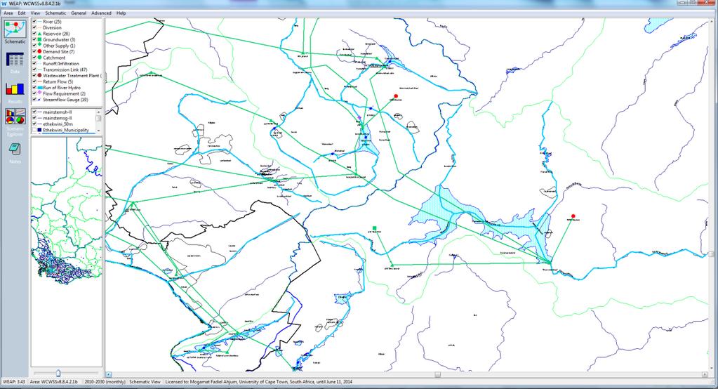Stream inflows Pipeline capacities/losses Dam volume elevation curves