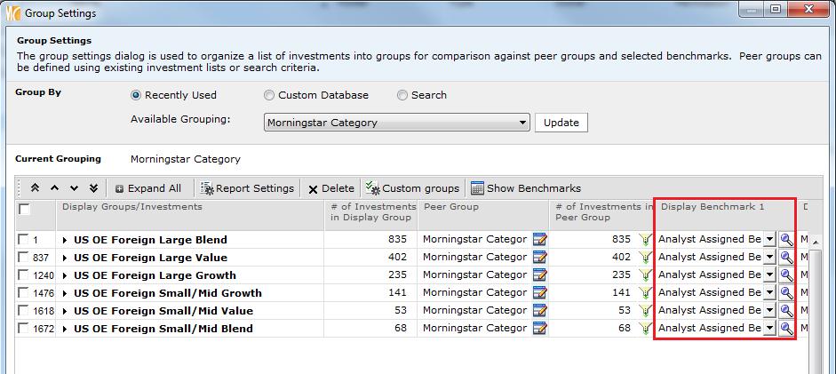 9. Go to the Display Benchmark 1 column and select Analyst