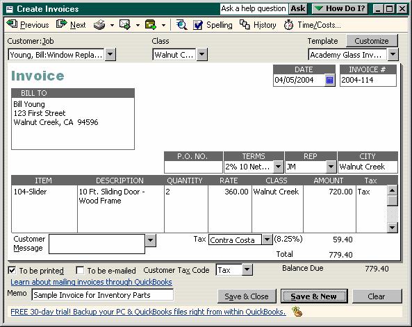 Inventory Invoicing for Inventory Items Invoicing for Inventory Items Selling Inventory Items Using an Invoice Form When you sell inventory, always use an Invoice or a Sales Receipt to record the