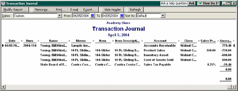 Inventory Purchase Orders Figure 3-8 Transaction Journal report The accounting behind the scenes: When you sell an inventory part, QuickBooks increases (credits) the income account defined for the