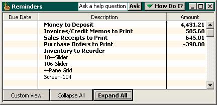 Inventory Purchase Orders Figure 3-9 Reminders list Creating a Purchase Order Create a Purchase Order to reorder inventory, filling out each item and quantity.