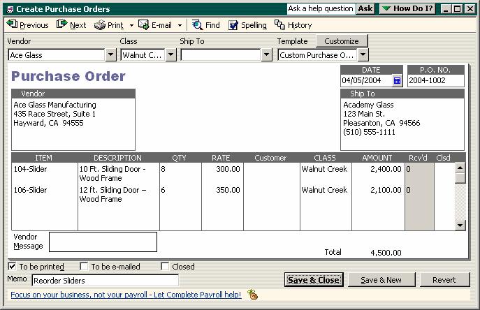 Inventory Receiving Inventory Figure 3-10 Create Purchase Orders window Step 6. Press TAB to accept the default Purchase Order number of 2004 1002. Step 7. Step 8. Step 9. Step 10. Step 11.