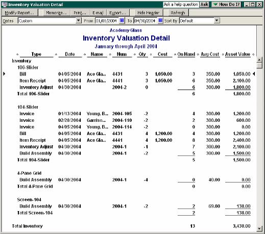 Inventory Inventory Reports Figure 3-36 Inventory Valuation Detail report Step 3.