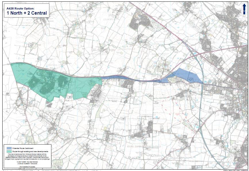 Option 2 Medium AREA 1 North+ AREA 2 Central A new offline segregated route linking Cambourne and the proposed Bourn Airfield new settlement.