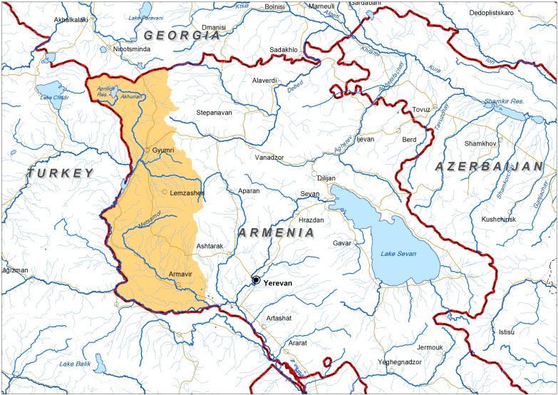 Results of the Selection Process: Armenia The Akhurian Basin District - the area combining hydrological basins of the Akhurian and Metsamor rivers is selected as the pilot for Armenia The basin is