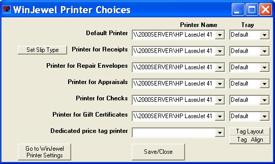 Use the scroll bar next to the printer name to see the name of the printer that you want to use and point and click on that printer. Do not select a DEDICATED TAG PRINTER from this screen yet.