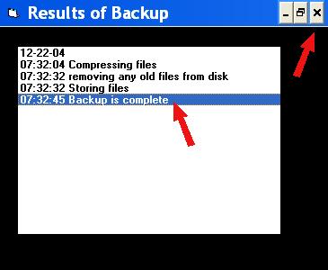 When the backup is complete a summary will be displayed.