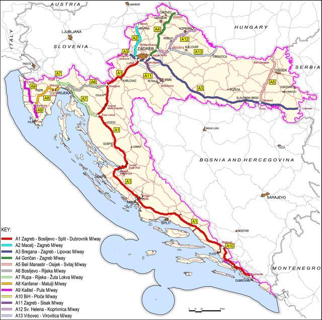 Figure 1: Croatian Road network Most importantly, Croatia is intersected by major Pan-European transport corridors and their branches, such as: Corridor X: The Pan TEN Corridor passes from Austria