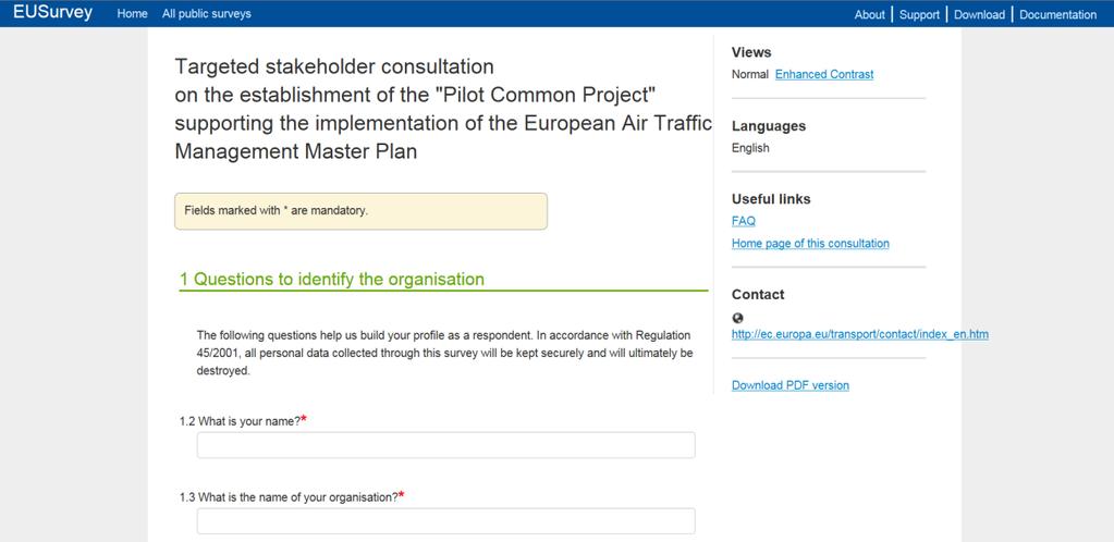 On-line questionnaire: the Commission