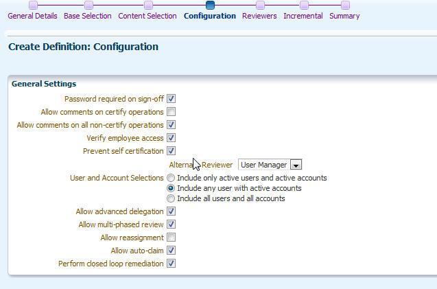 Certification Configuration Displays the global definition first You can modify the