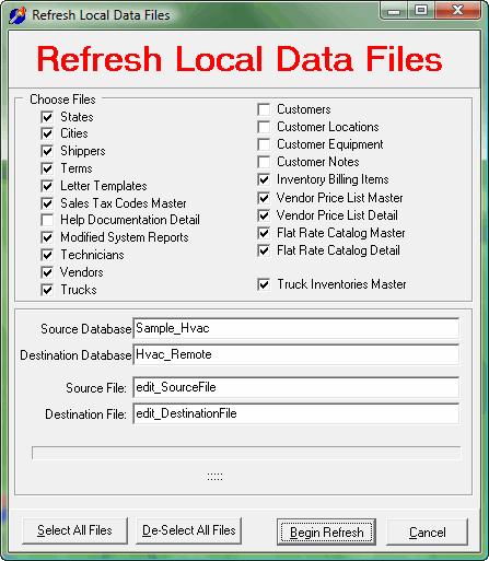 Getting Started Pulling Initial List Files HVAC Remote Manual 2010 You now have enough information for the program to be able to connect to your central datastore and then pull data for use in the