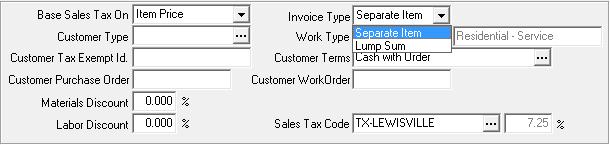 Entering line items from the Flat Rate Catalog Invoice Type Separate Item Line items can be added from the Flat Rate Catalog that will be shown either as separate line items with individual prices or