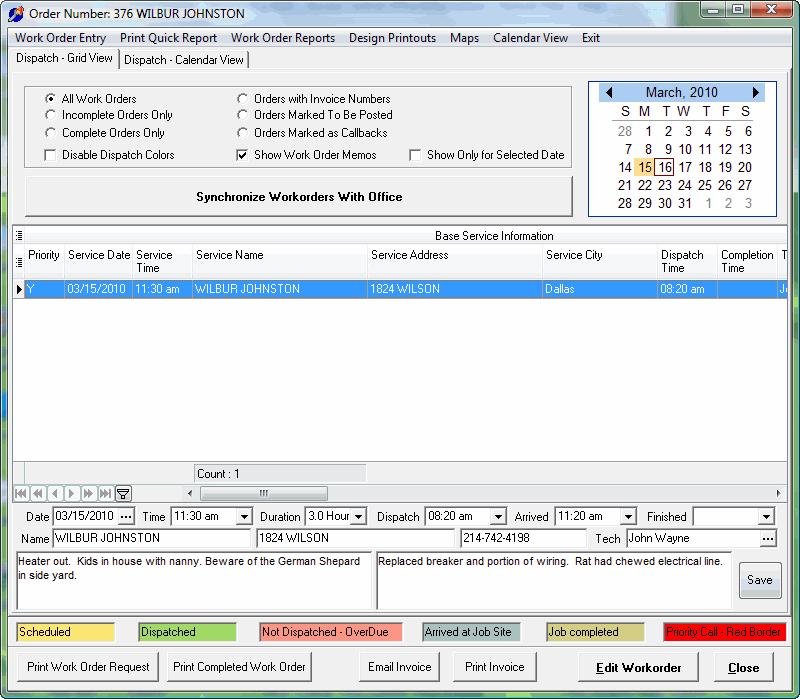 Viewing in either the Grid or Calendar View Work orders entries are viewed either in the grid view or the calendar view.