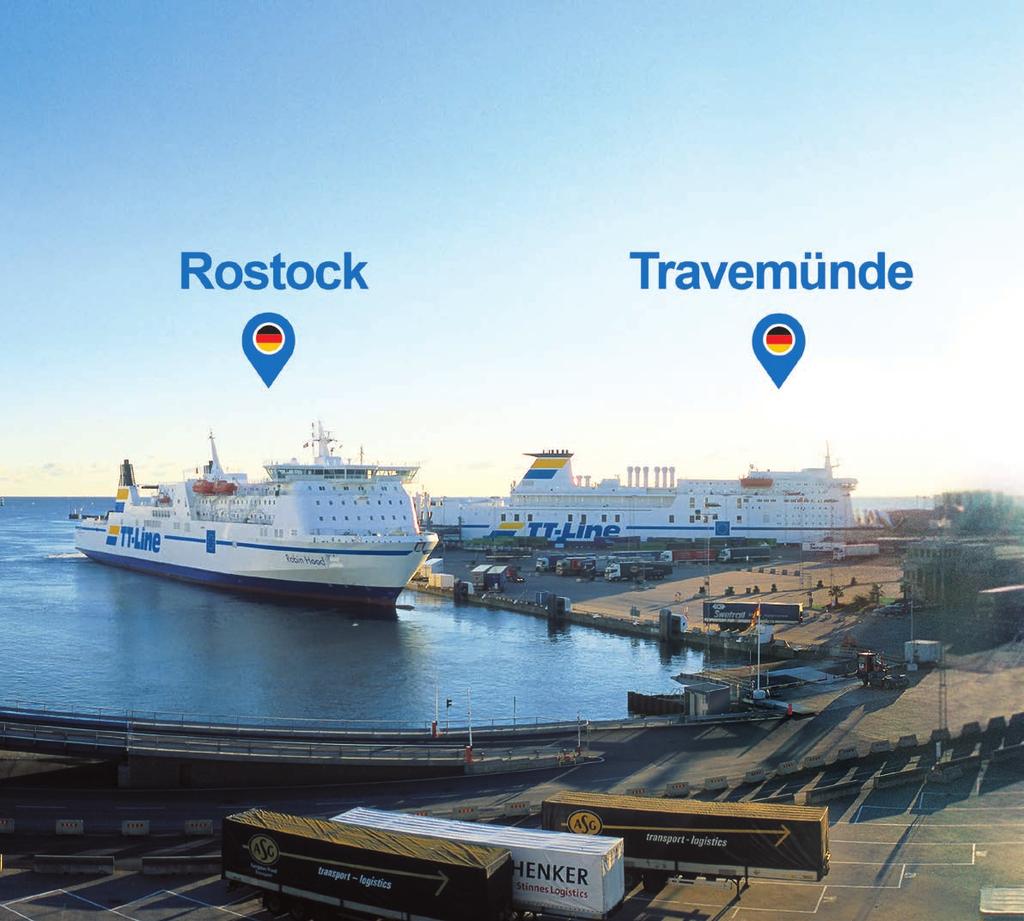 Port of Trelleborg TT-Line ports Trelleborg Hamn Largest ferry and RoRo port in Scandinavia Main swedish hub for transports to Europe 4 routes operated by TT-Line Excellent links to road and rail