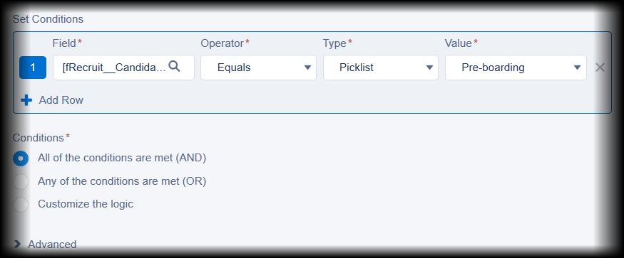 Recent Platform Enhancements Creating a Custom Action Event o No criteria - just execute the actions! For this example: o For the Criteria Name enter Status Pre-boarding? o Select Conditions are met.