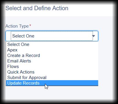 12. Select the Action Type picklist and select the type of action you want to add.