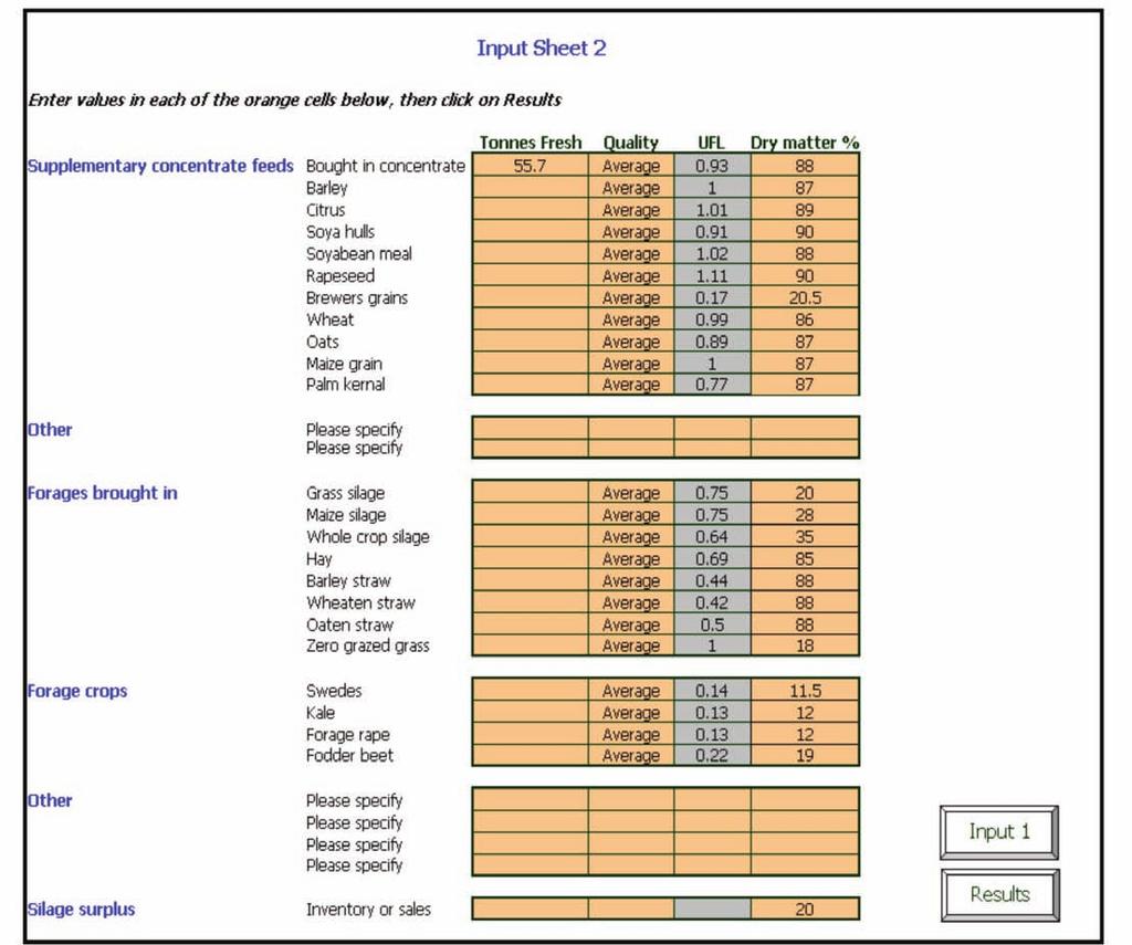 The Grass alculator Input Sheet 2 Supplementary Feeds Figure 6.