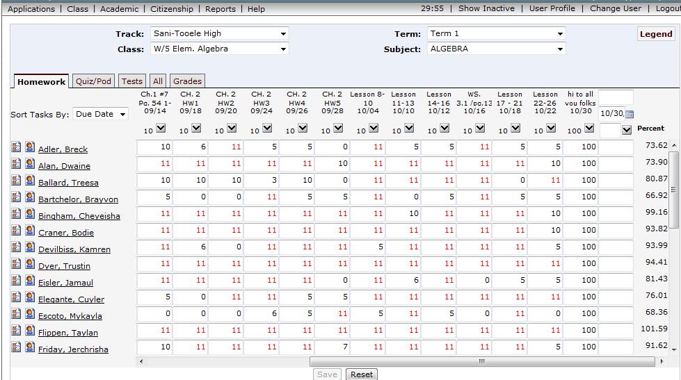 Academic Score Entry The score entry screen provides you with an efficient way to enter and edit student scores by class.