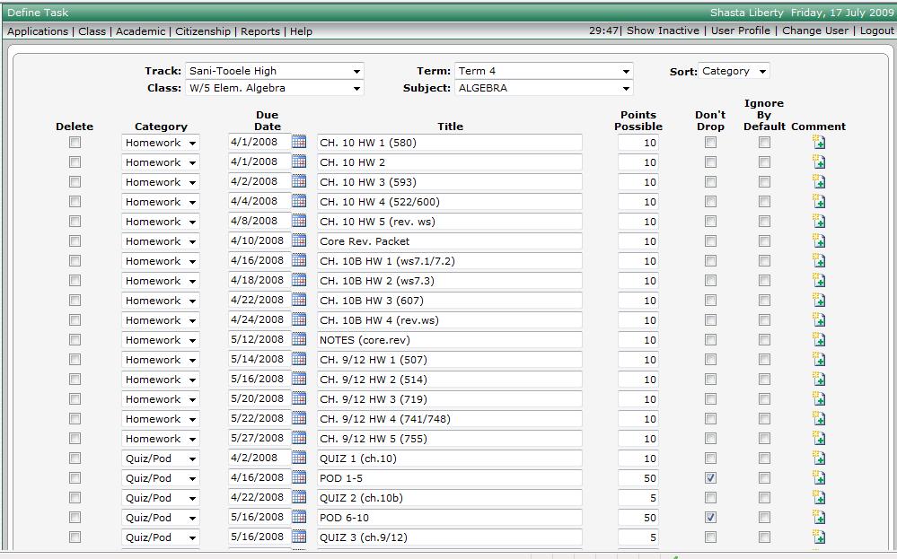 Comments Task (Assignment) Task Comments can be viewed on the web by students and parents.