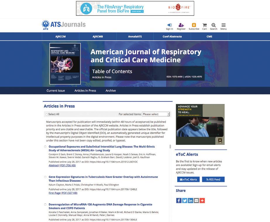 2018 Online Advertising Rates American Thoracic Society Journals The American Thoracic Society offers online advertising on the websites of its three scientific publications and in their etoc E-mail