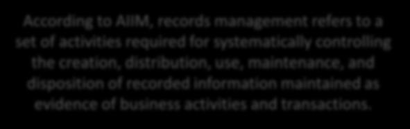 recorded information maintained as evidence of business activities and transactions.