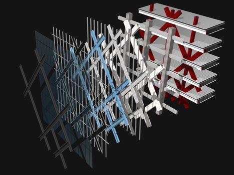 Exoskeleton/Facade Facade bracing expresses pattern of forces within