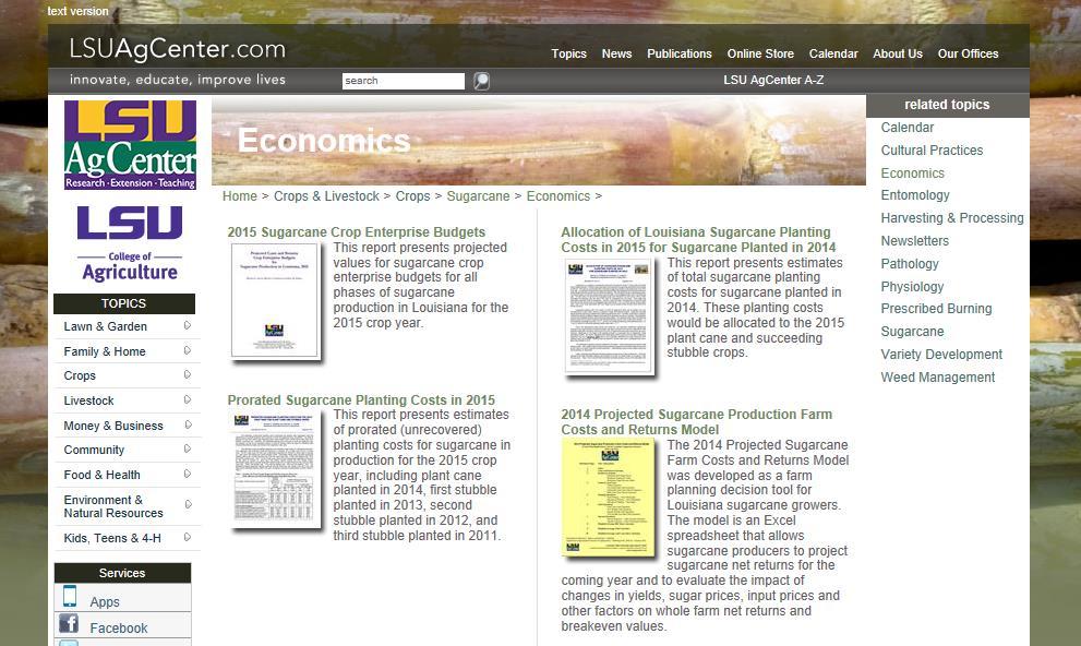 LSU AgCenter Sugarcane Economics Web Page www.