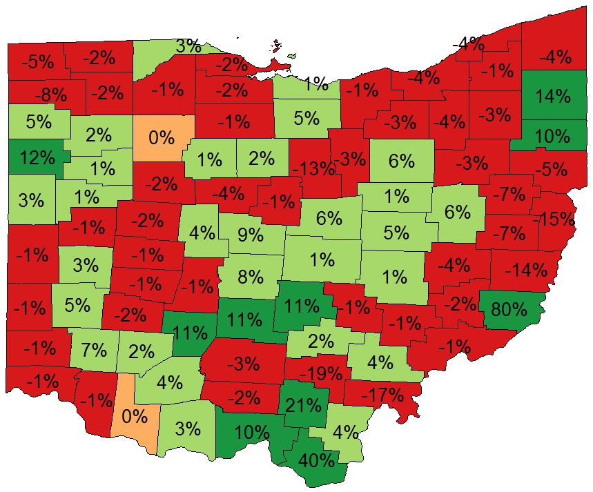 Cash rent increased in central Ohio, though it decreased in half of the counties.
